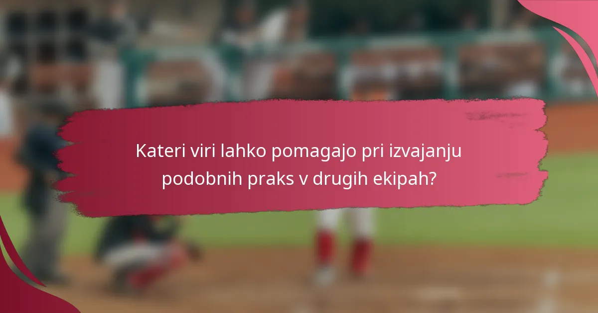 Kateri viri lahko pomagajo pri izvajanju podobnih praks v drugih ekipah?